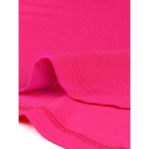 3/4 Sleeve Round Neck Button Decor Stretchy Tunic Tops Hot Pink - Picture 5 of 5